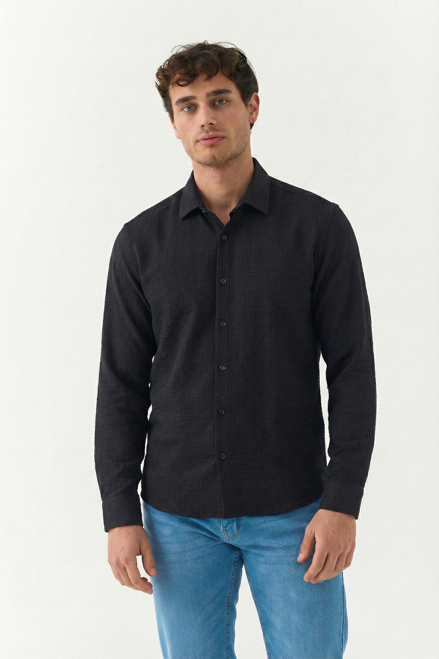 Black Textured Button Down Shirt – Monark Clothing