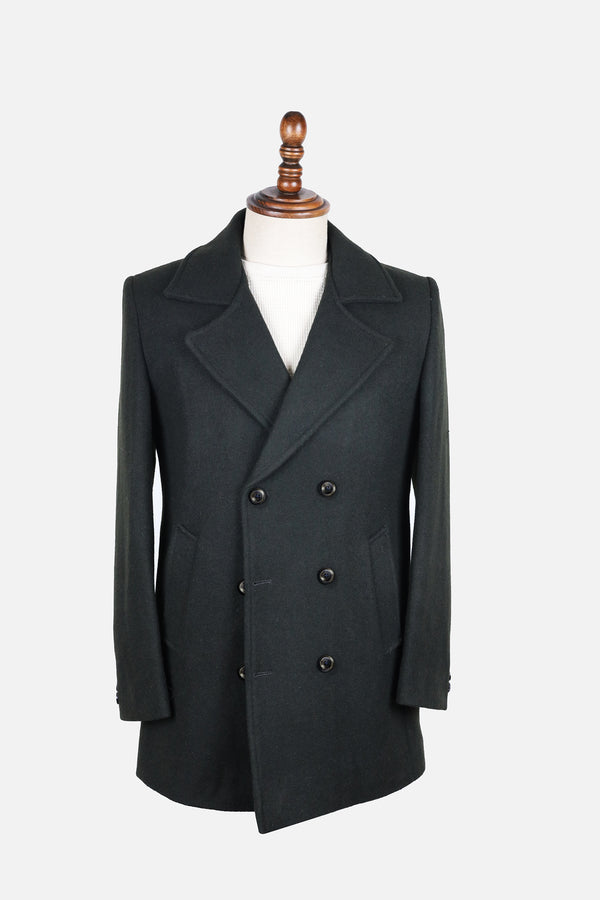 Dark Green Double Brest Woollen Long Coat