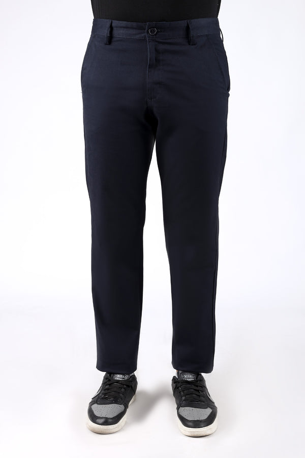 TAPPERED NAVY FIT COTTON PANTS