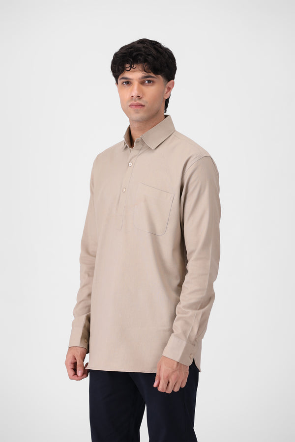 Beige Half Button Down Shirt