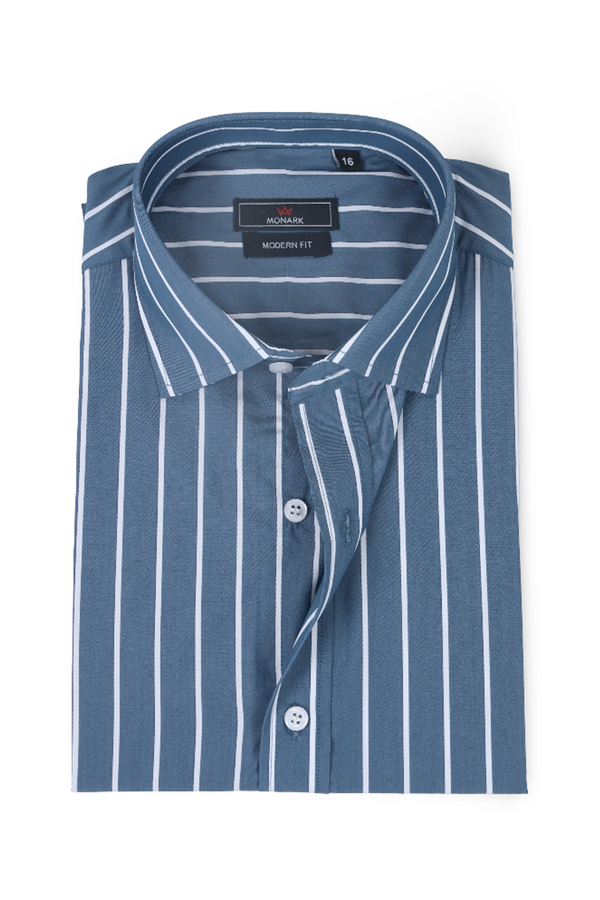 Blue Vertical Lined Formal Shirt