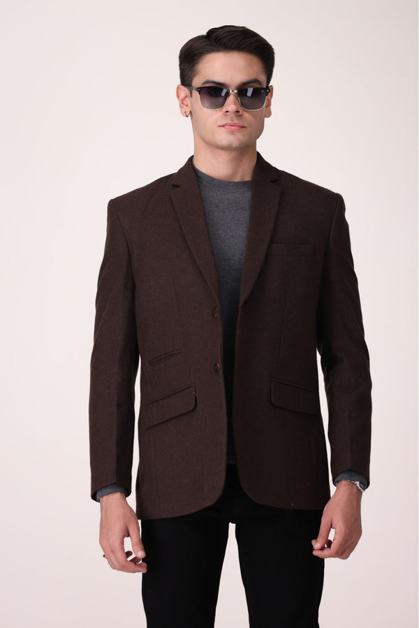 SOLID BROWN SLIM FIT COAT