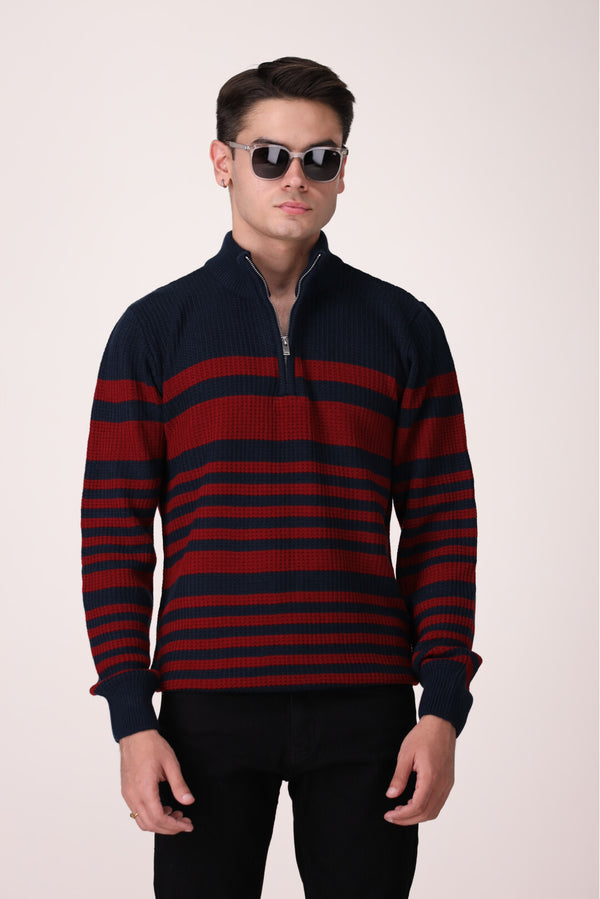 HALF-ZIP STRIPE PULLOVER