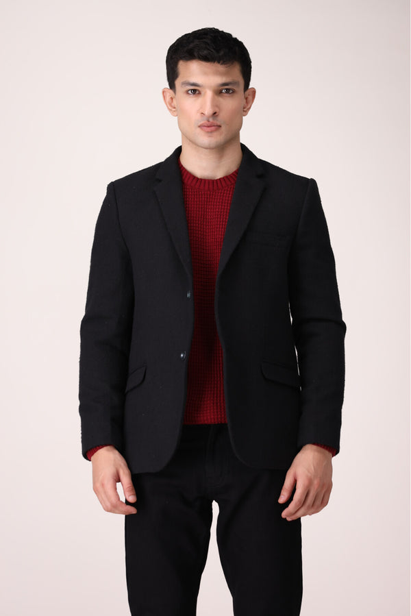 TEXTURED BLACK BLAZER REGULAR FIT