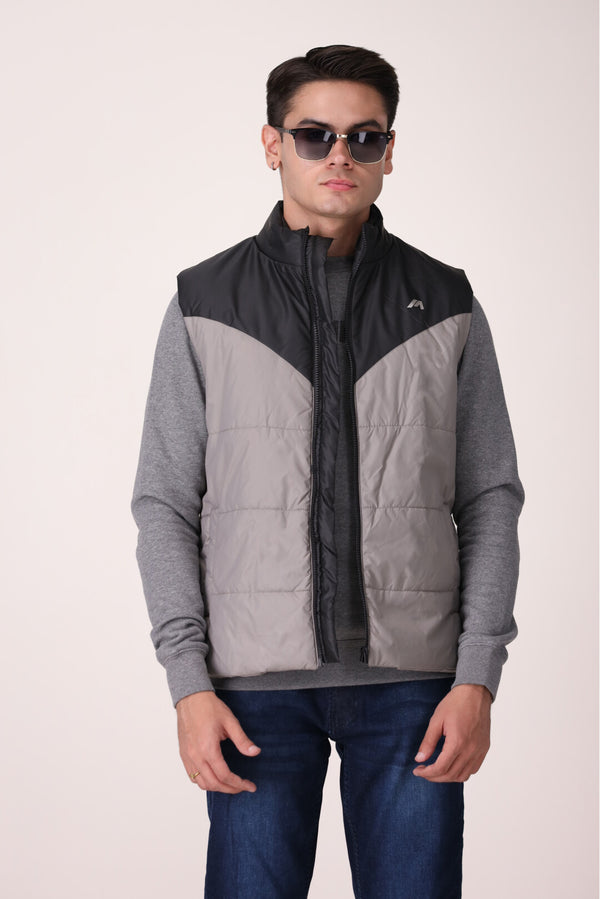 SLEEVLESS COLOR BLOCK JACKET