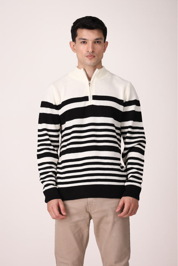 HALF-ZIP STRIPE PULLOVER