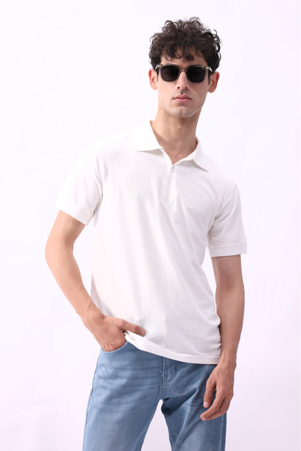 ZIP PIQUE POLO SHIRT