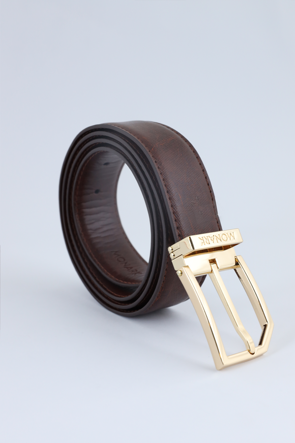 BROWN TEXTURED LEATHER BELT