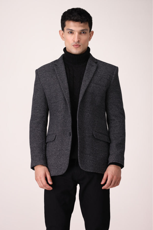 TEXTURED BLACK SLIM FIT COAT