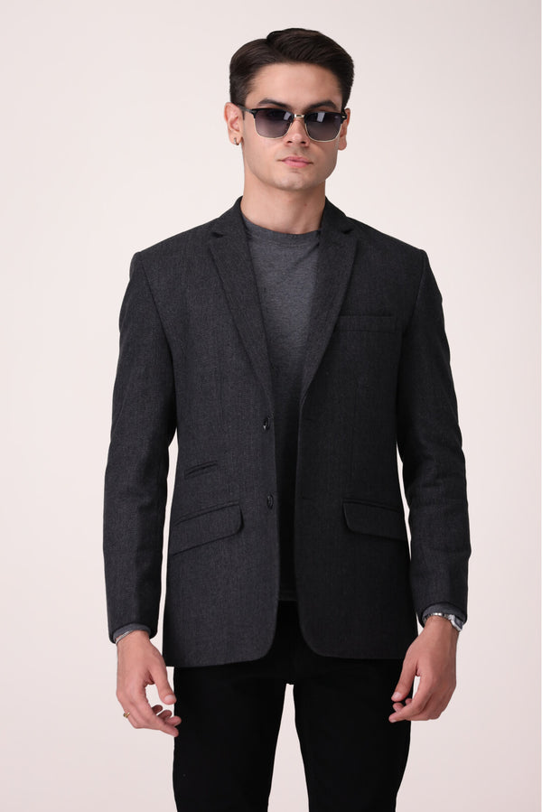 TEXTURED BLACK SLIM FIT COAT