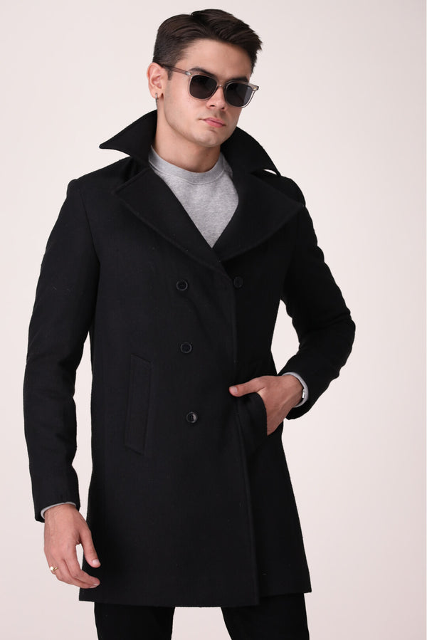 SOLID TRENCH COLLAR LONG COAT