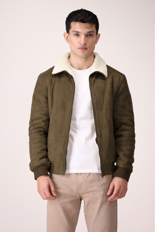 SUED JACKET WITH SHERPA LINING