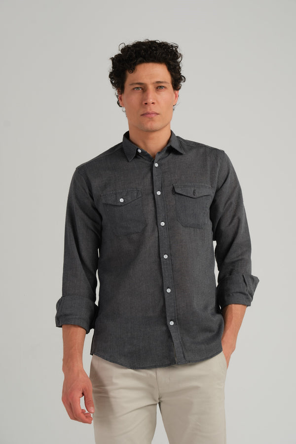 GRAY TEXTURED SLIM FIT SHIRT