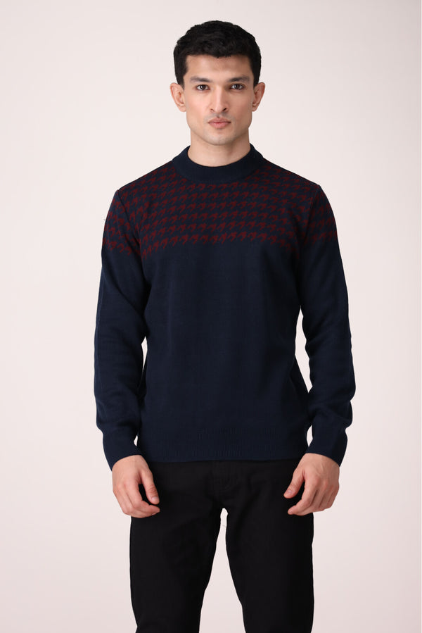 MOCK NECK HOUNDSTOOTH SWEATER