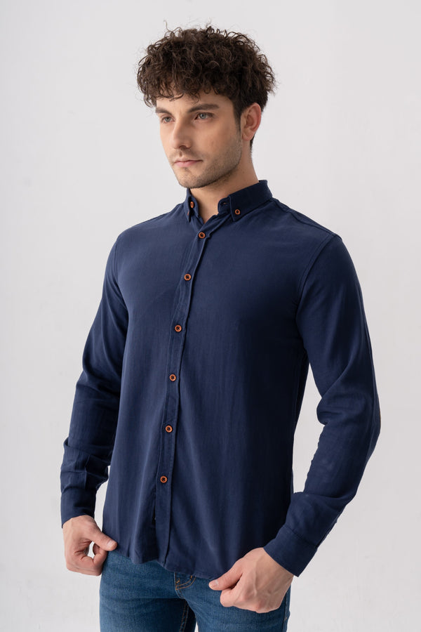 TEXTURED CONTRAST DETAIL WOVEN SHIRT