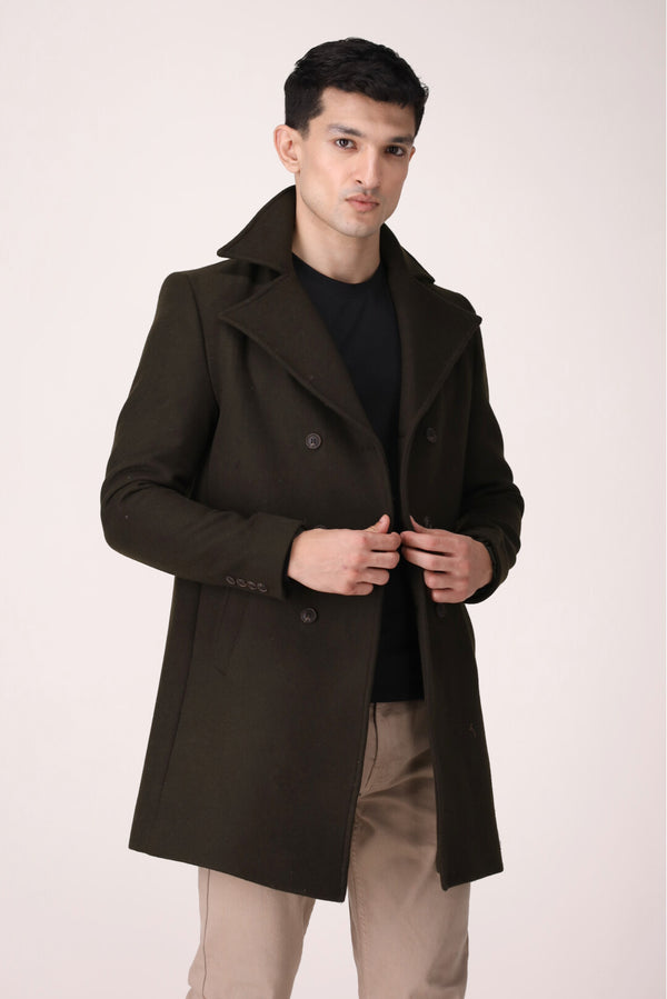 SOLID TRENCH COLLAR LONG COAT