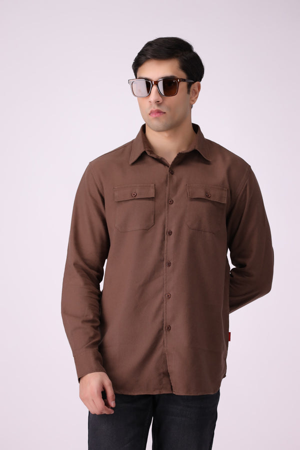 Solid Brown Textured Casual Shirt