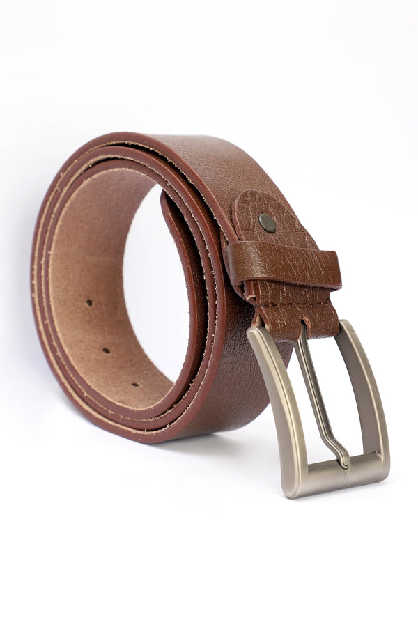 BROWN TEXTURED LEATHER BELT