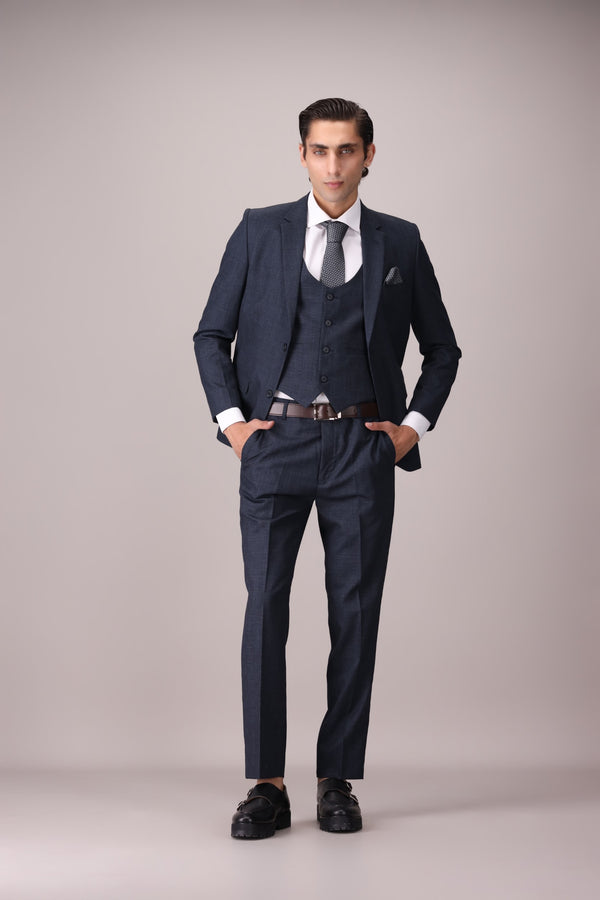 3 Piece Checkered Slim Fit Suit