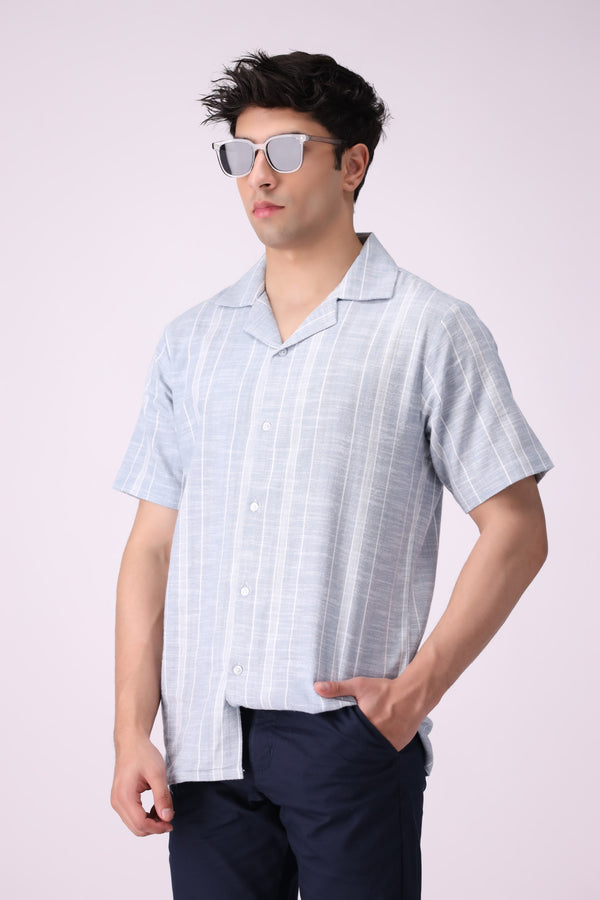 CampCollar Textured SkyBlue Shirt