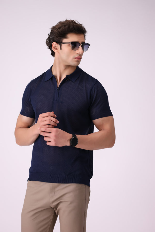 Navy Color Knitted Polo Shirt