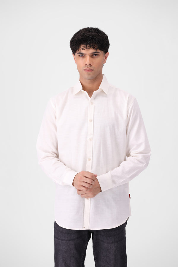 White Textured Casual Shirt