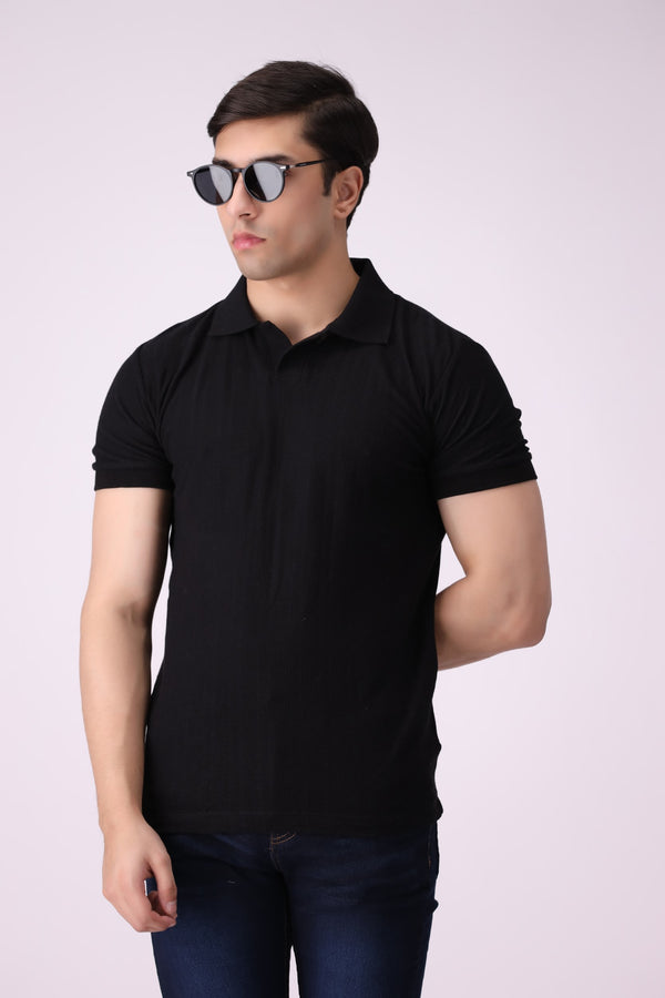 Textured Black Polo Shirt