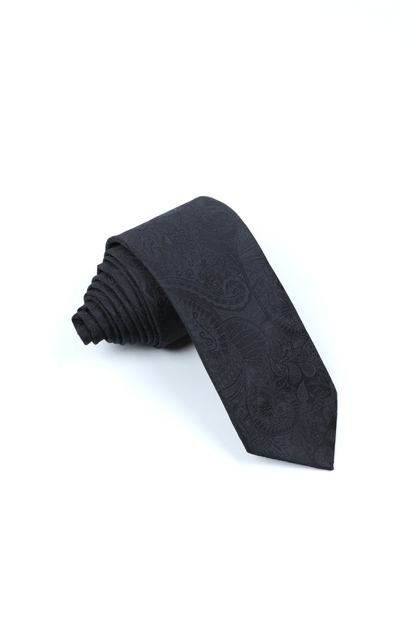 BLACK TEXTURED FLORAL TIE