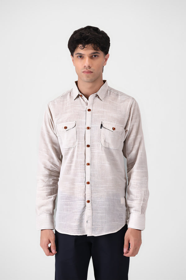 Beige Stripped Button Down Shirt