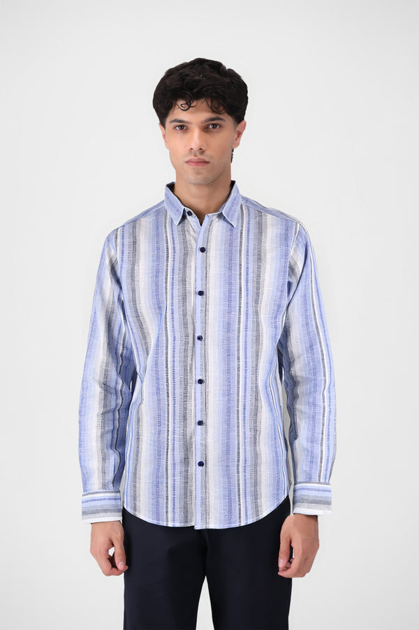 Blue Vertical Stripped Button Down Shirt