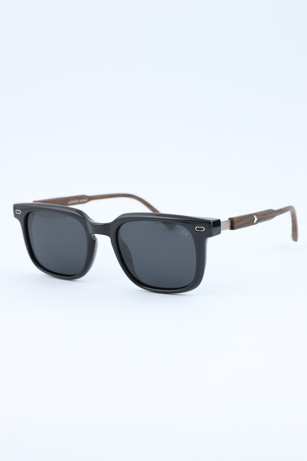Black Wood Accent Geometric Frame Glasses