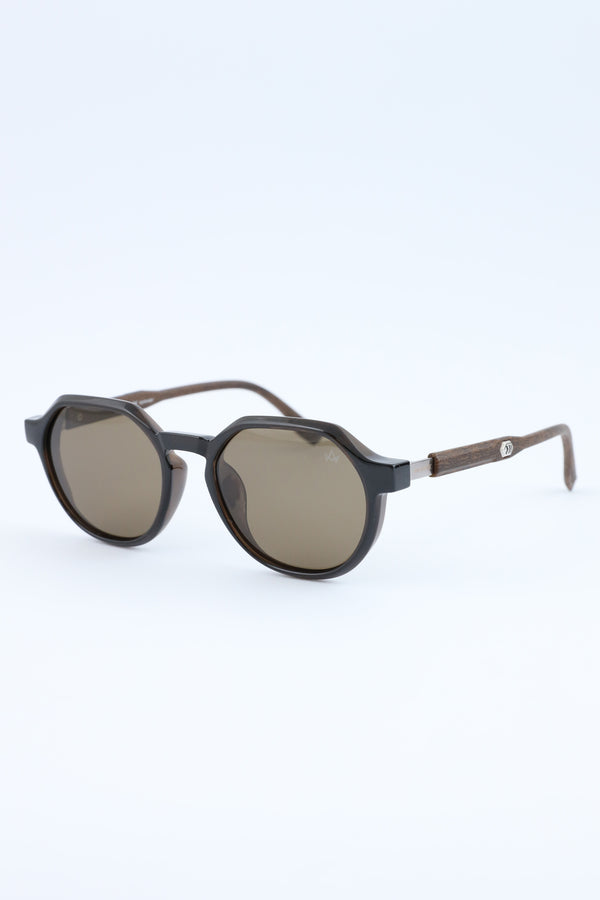 Brown Wood Accent Geometric Frame Glasses