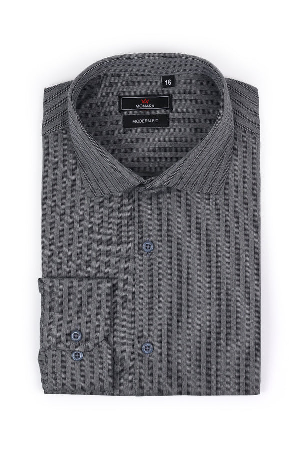 Grey Vertical Lining Formal Shirt