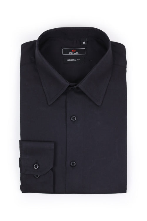 formal dress family photos Men's Black Solid Color Lapel Neck Short Sleeve Shirt – Roar Fox main image 0