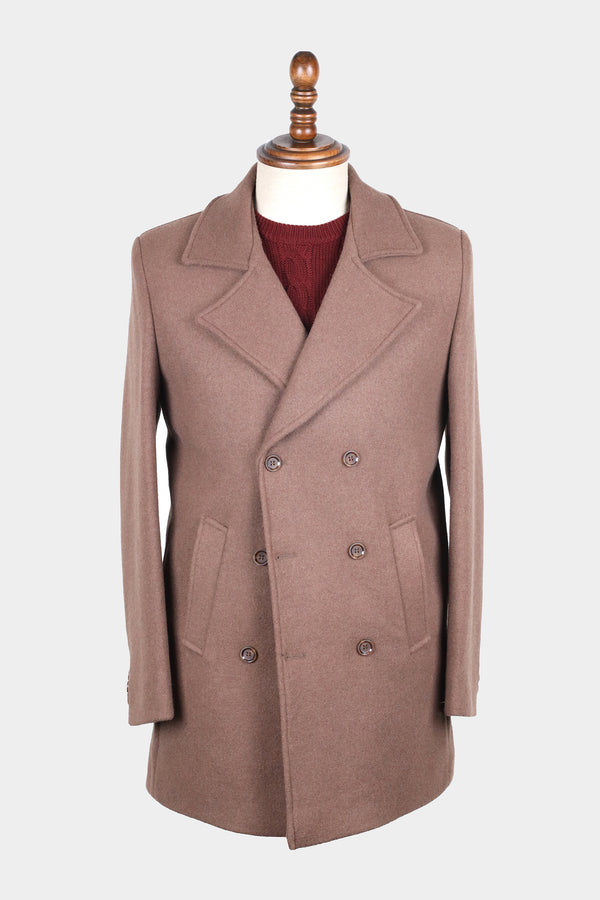 Rosy Brown Double Brest Woolen Long Coat