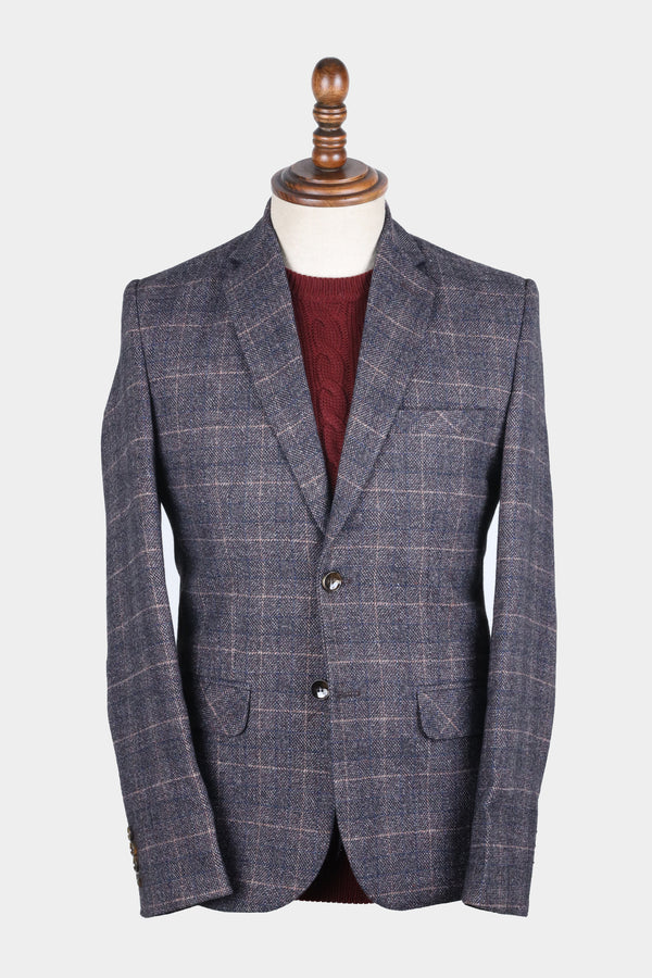 Gre-Blue Checkered Formal Coat