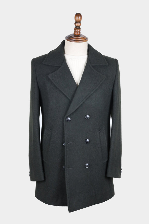 Green Double Brest Woollen Long Coat