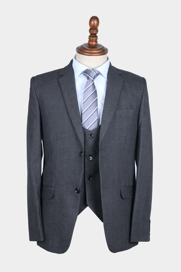 Charcoal Textured Three Piece Suit