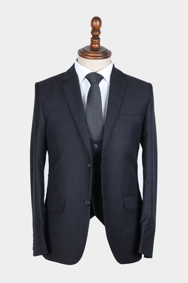 Black Textured Three-Piece Suit
