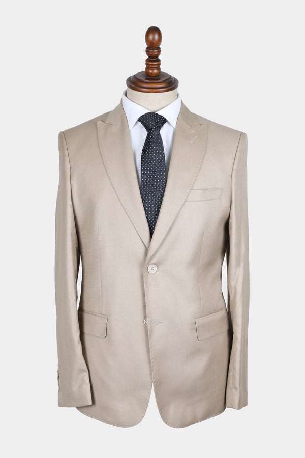 Beige Textured Two-Piece Suit