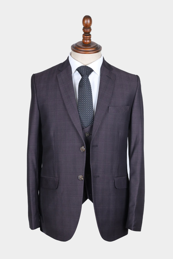 Maroon Textured Three-Piece Suit