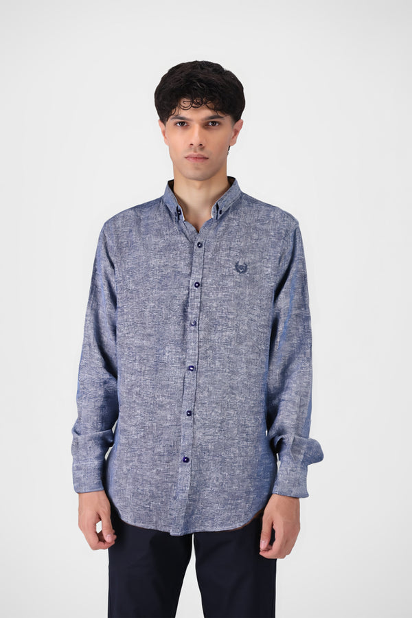 Blue Textured Button Down Shirt
