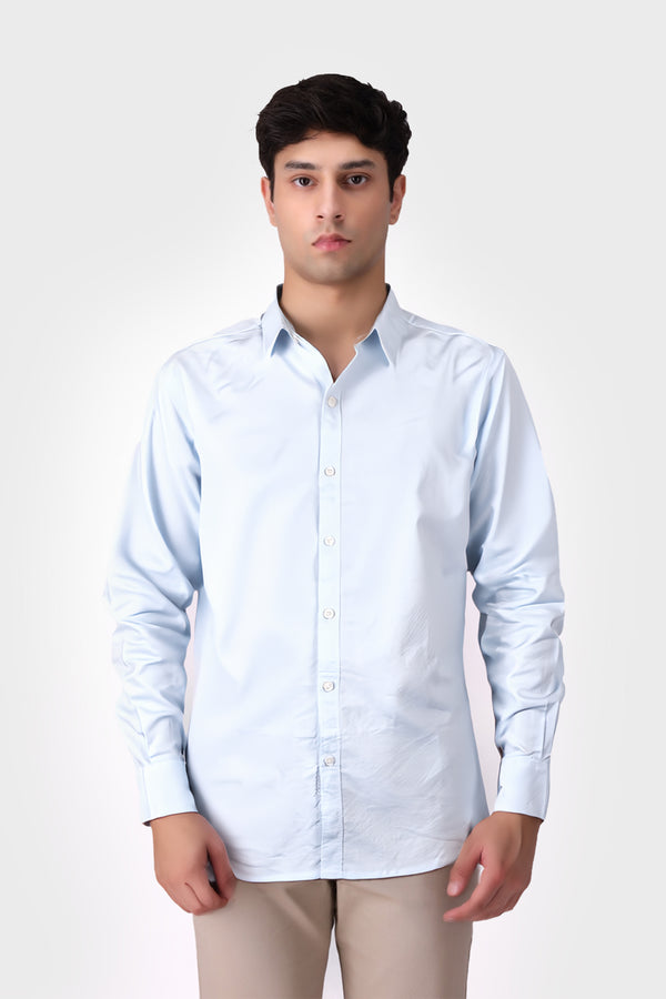 Sky Blue Textured Button Down Shirt