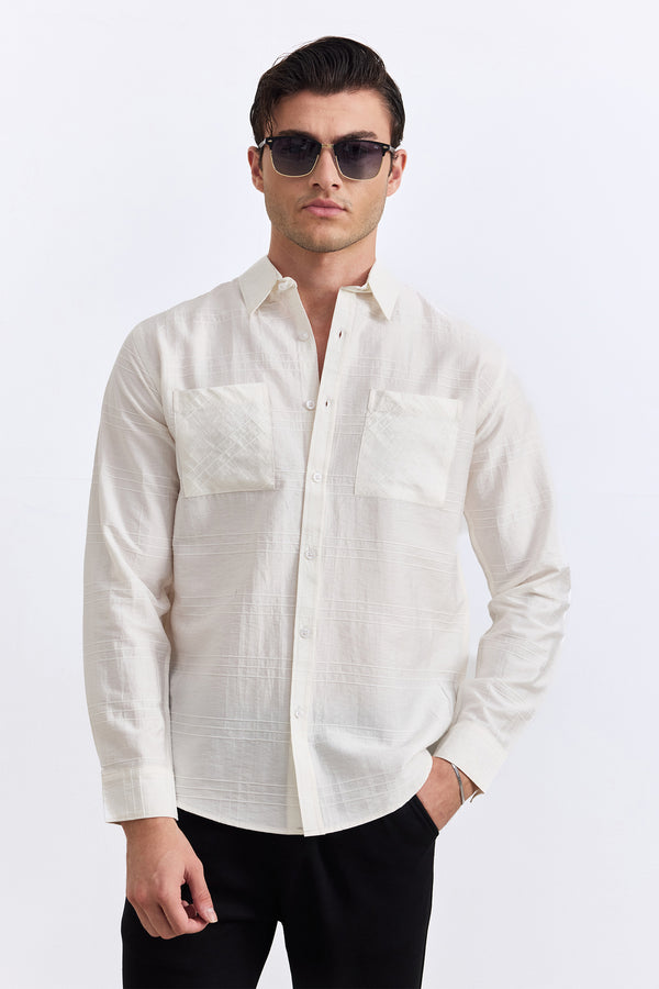 White Textured Button Down Shirt