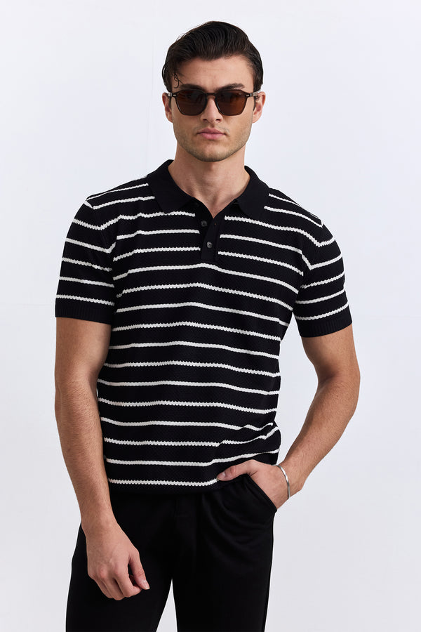 Black Stripped Knitted Polo