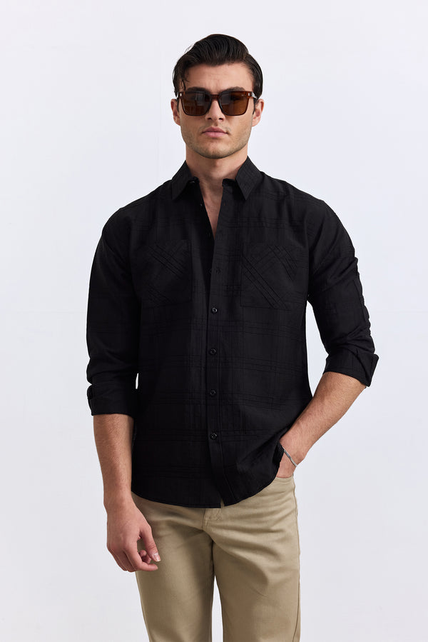 Black Textured Button Down Shirt