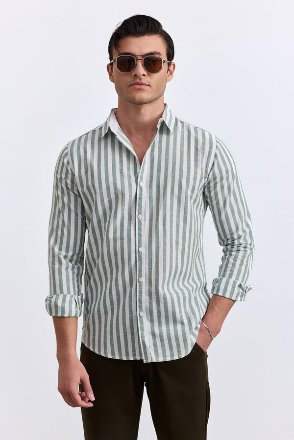 Green Stripped Button Down Shirt