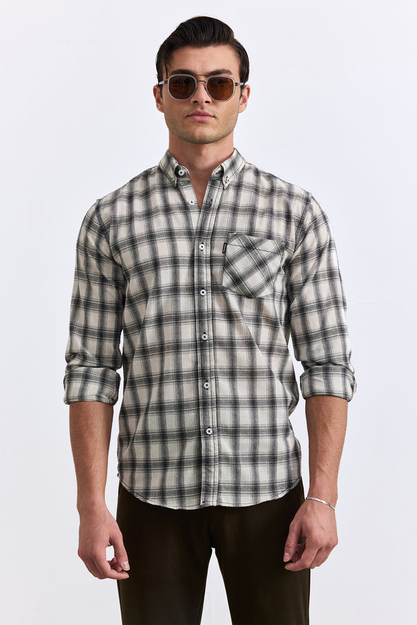 Ash White Checkered Button Down Shirt
