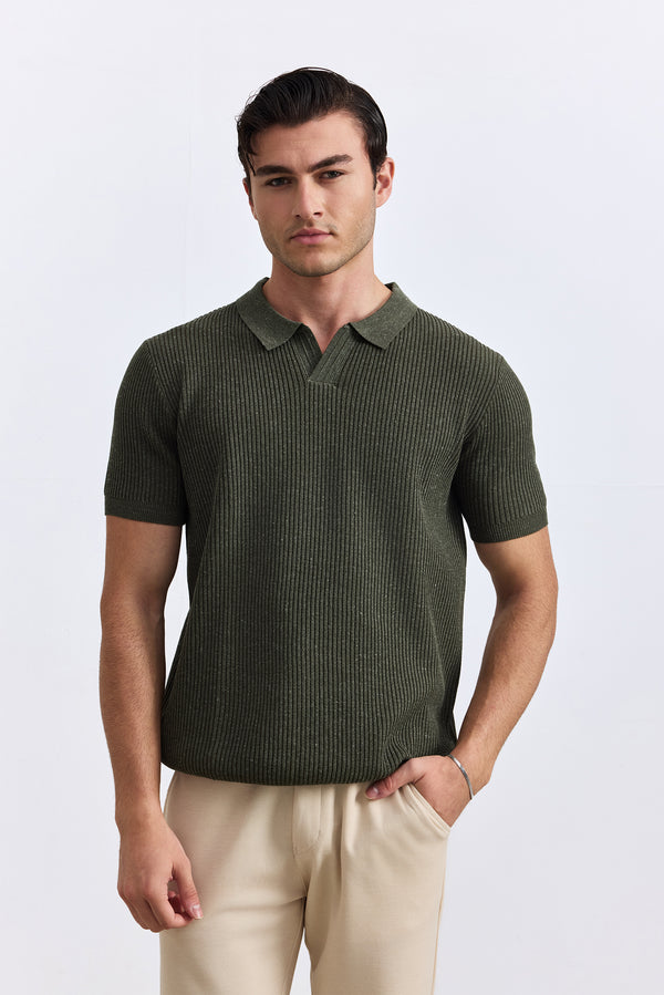 Deep Green Johnny Collar Polo