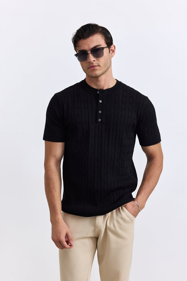 Black Henly Knitted Polo